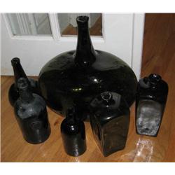 6 Antique Brown Glass Bottles