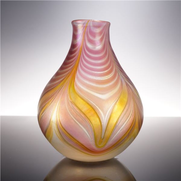 John Barlin Studio Art Glass Iridescent Vase, Artist Signed