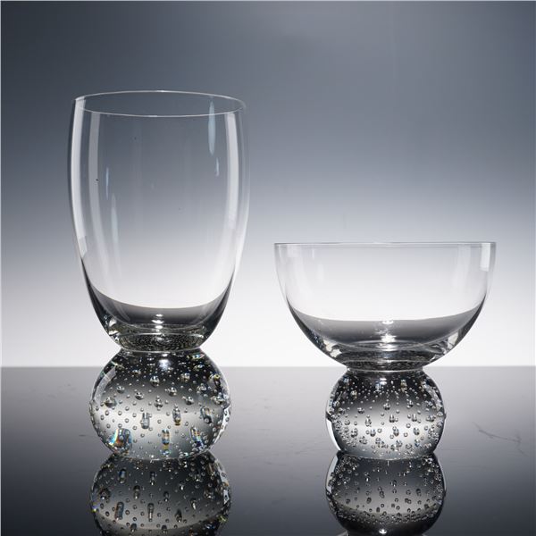 2pc Art Glass Cup and Tumbler with Controlled Bubble Bases