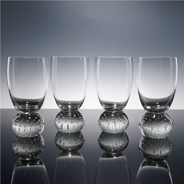 4pc Art Glass Tumblers with Controlled Bubble Bases