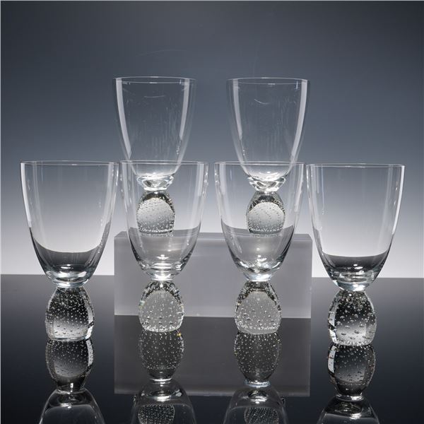 6pc Art Glass Water Goblets with Controlled Bubble Bases