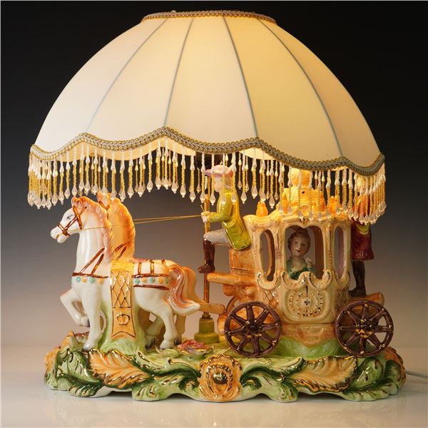Capodimonte Italian Porcelain Horse-Drawn Carriage Table Lamp