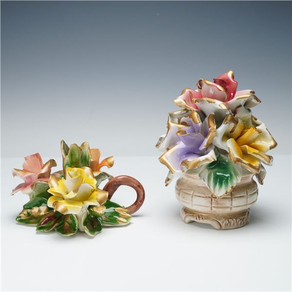 2pc Capodimonte Porcelain Floral Figurines