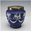 Image 1 : Adams Blue Jasperware Vase with Metal Flower Frog