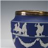 Image 3 : Adams Blue Jasperware Vase with Metal Flower Frog