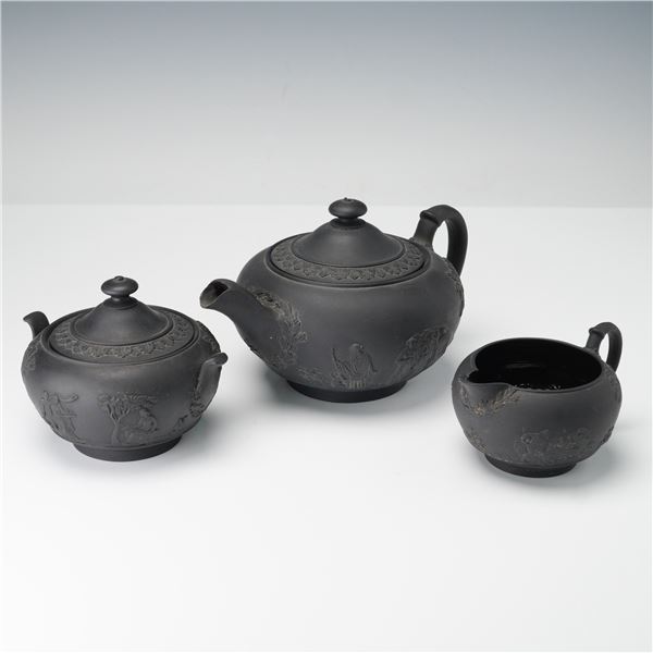 3pc Wedgwood Black Basalt Tea Set