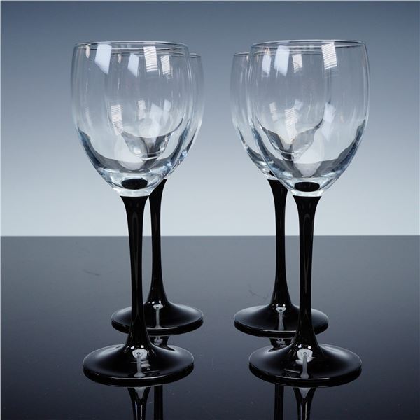 4pc Cristal D'Arques Domino Signature Black Claret Wine Glasses