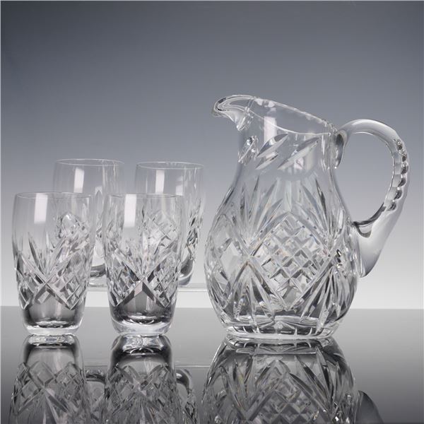 5pc Cut Crystal Pitcher and Tumbler Glasses
