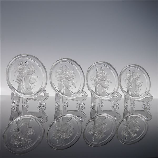 4pc Etched Crystal Coasters with Floral and Grape Motif