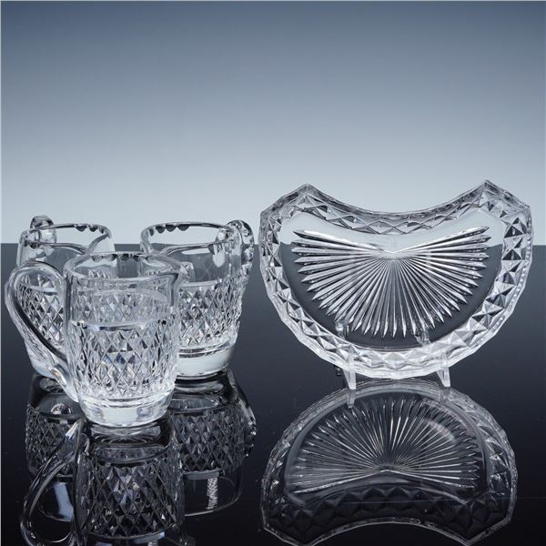 4pc Cut Crystal Jugs and Crescent Plate, Waterford & Val St. Lambert