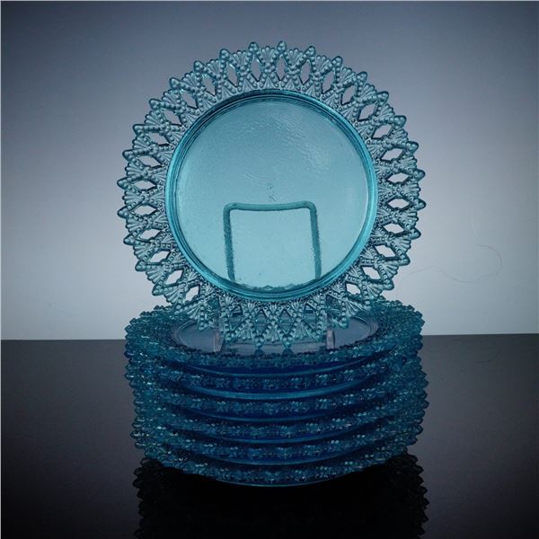 7pc Kemple Wheaton Blue Glass Plates