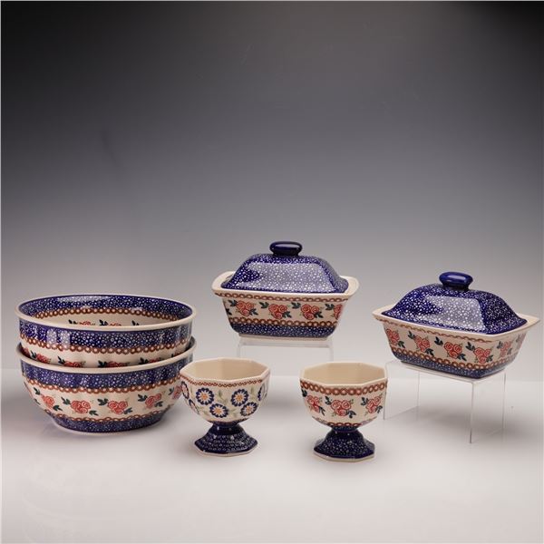 6pc Boleslawiec Polish Pottery Serving Dishes- Bowls, Dessert Cups, Dish