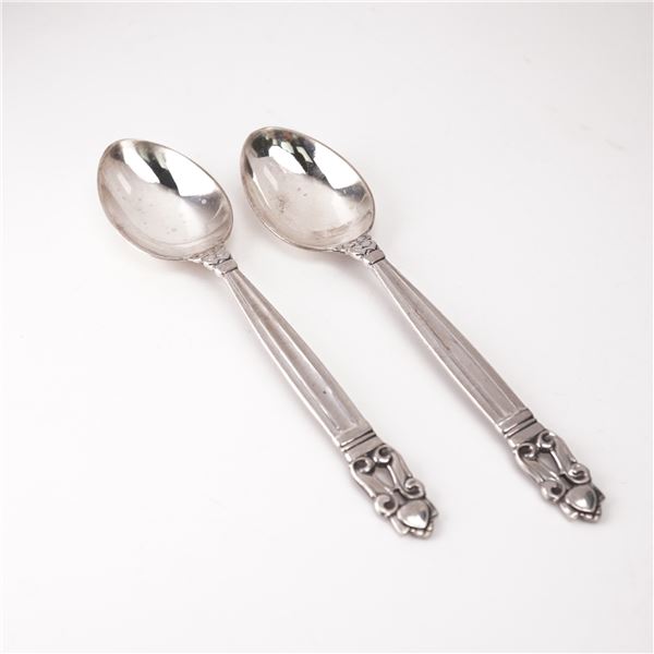 2pc Georg Jensen Sterling Silver Fruit Spoons, Acorn
