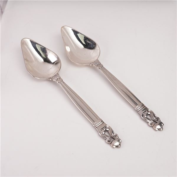 2pc Georg Jensen Sterling Silver Grapefruit Spoons, Acorn