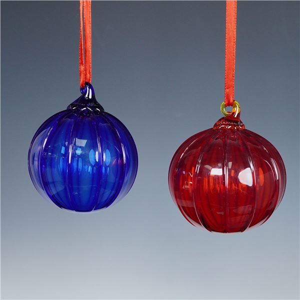 2pc Thames Glass for Tiffany and Co. Christmas Ornament Balls