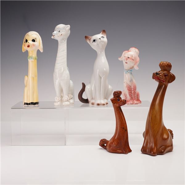 6pc Collection of Porcelain & Wood Dog and Cat Figurines