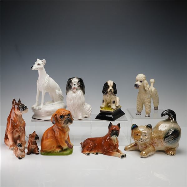 8pc Vintage Ceramic Cat and Dogs Figurines