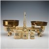 Image 1 : 4pc Cast Iron Balance Scale with Brass Pans and Weights