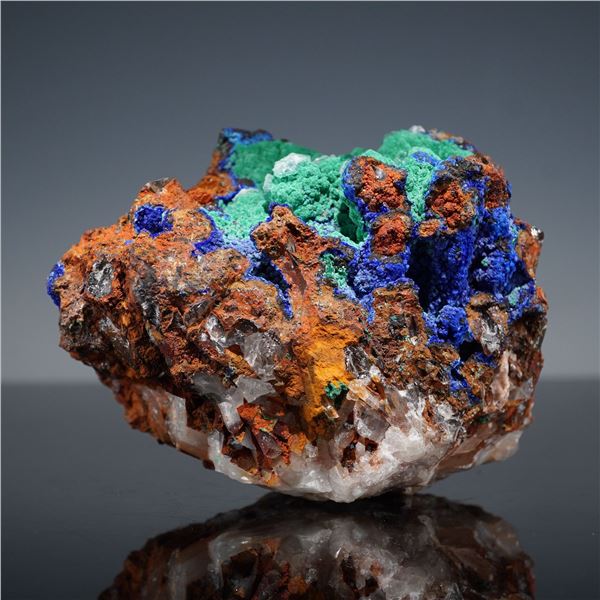 Azurite Malachite Mineral Specimen w/ Quartz & Iron Oxide Matrix