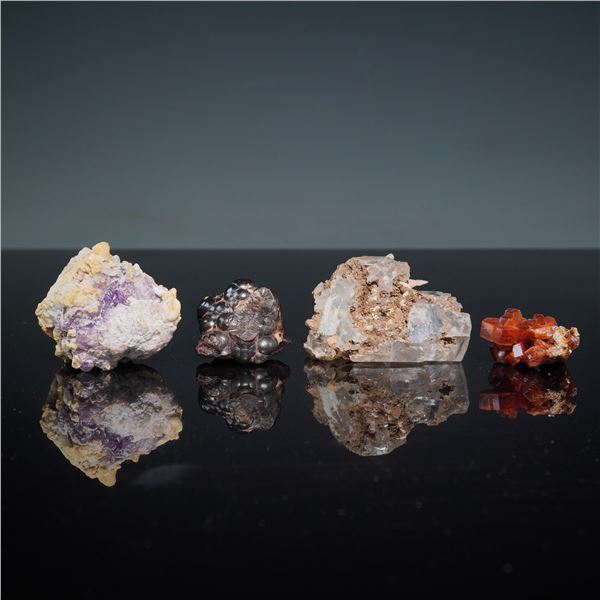 4pc Mineral Specimens, Coquimbite, Hematite, Vanadinite & Celestine