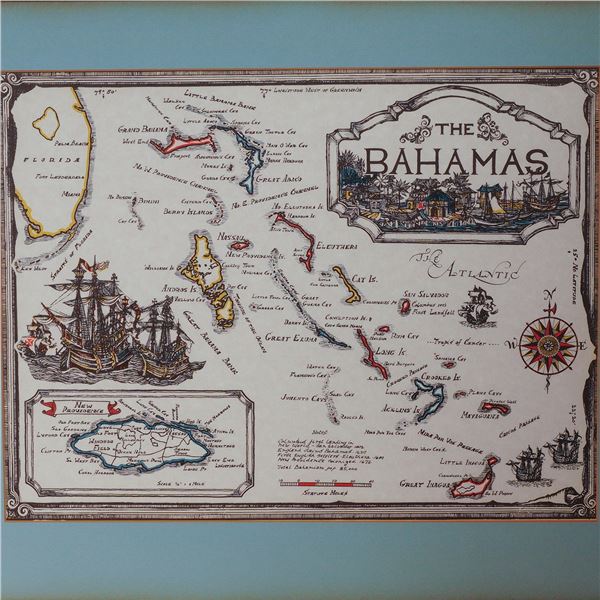 Decorative Map of The Bahamas w/ Cartographic Illustrations