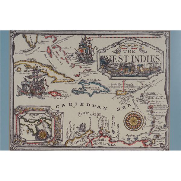 Decorative Map of The West Indies w/ Cartographic Illustrations