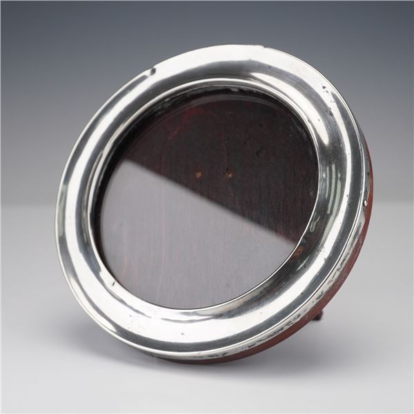 English Sterling Silver and Wood Round Picture Frame