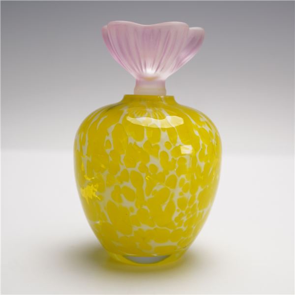 Art Glass Perfume Bottle with Pink Flower Stopper