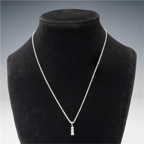 14K White Gold 0.10ctw Diamond 3-Stone Pendant Necklace