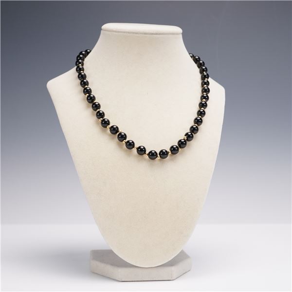 18K Gold and Onyx Bead Necklace