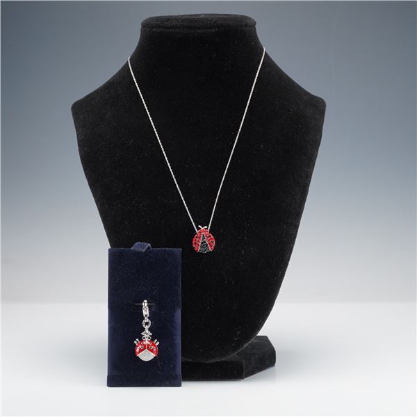 2pc Sterling Silver Ladybug Necklace and Swarovski Charm