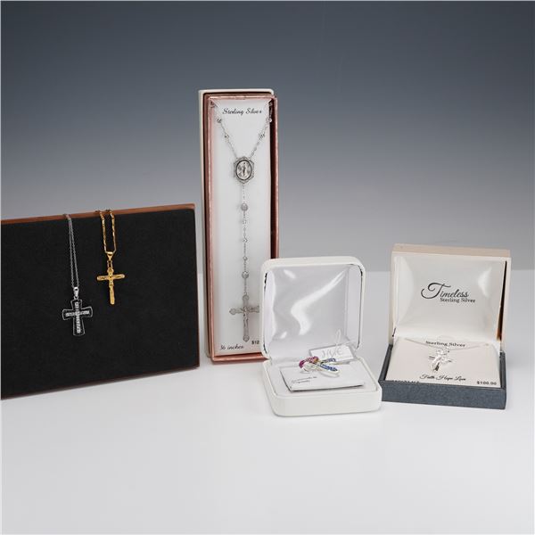 5pc Sterling Silver and Gold Tone Cross Necklaces