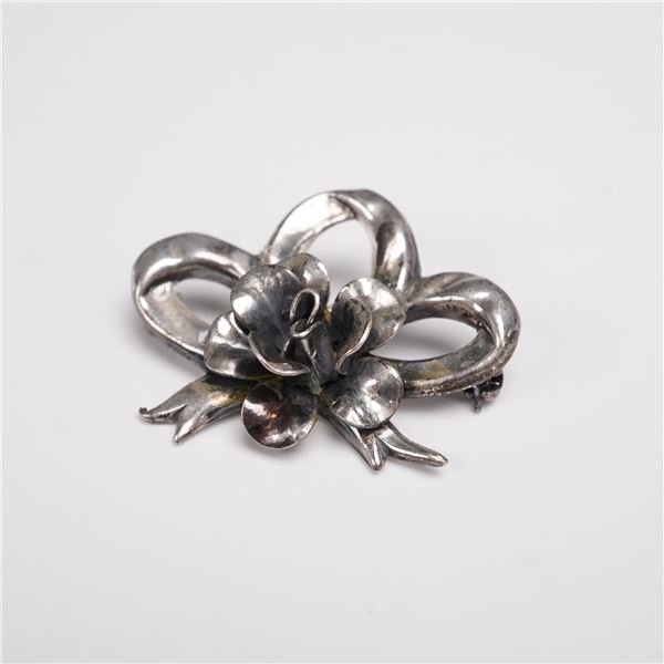 Jewelart Sterling Silver Brooch, Rose Flower