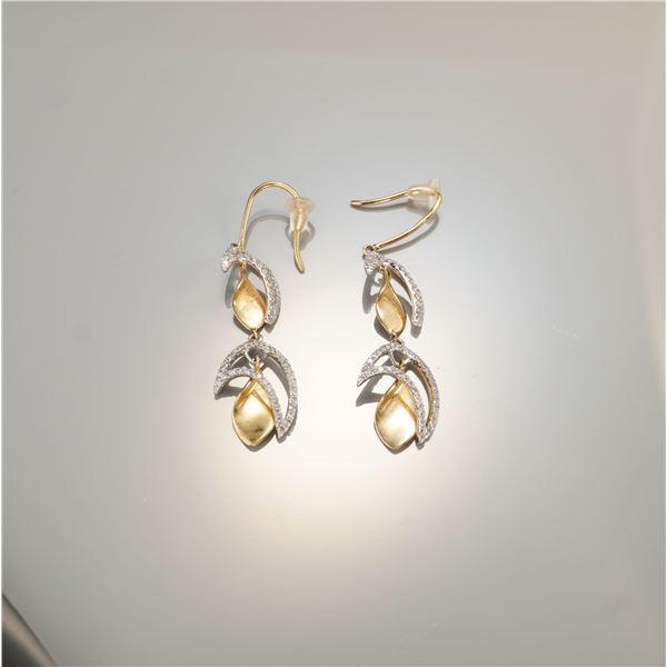 Pair of 14K Two-Tone Gold 0.70ctw Diamond Dangle Earrings