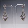 Image 1 : Pair of Sterling Silver Drop Earrings with Amethyst and Marcasite