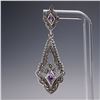 Image 2 : Pair of Sterling Silver Drop Earrings with Amethyst and Marcasite