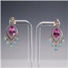 Image 1 : Pair of Sterling Silver Earrings with Pink Sapphire, Aquamarine, and Topaz