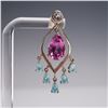 Image 2 : Pair of Sterling Silver Earrings with Pink Sapphire, Aquamarine, and Topaz