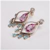 Image 4 : Pair of Sterling Silver Earrings with Pink Sapphire, Aquamarine, and Topaz