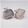 Image 1 : Pair of Sterling Silver Screwback Earrings, Fish in Basket Motif
