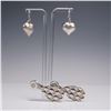 Image 1 : 2 Pairs of Drop Earrings, Silver Hearts and Rhinestone