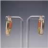 Image 5 : 2 Pairs of Sterling Silver Earrings, Amber Drops and Enamel Hoops