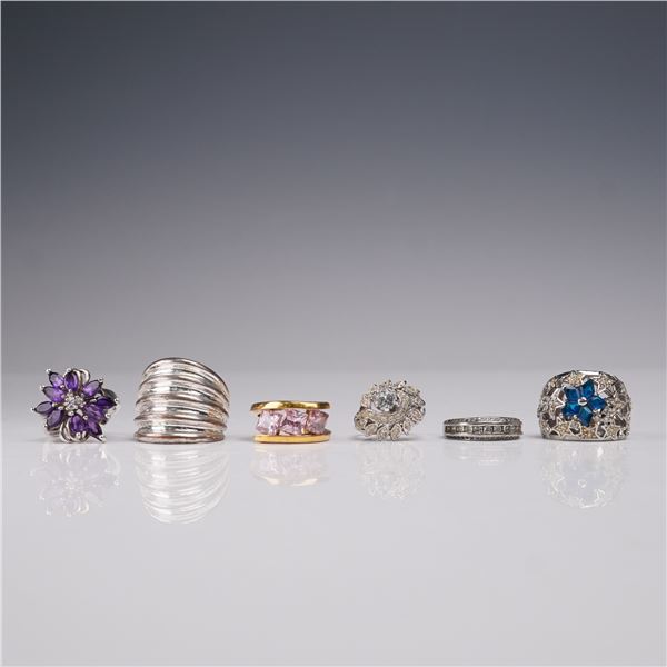 6pc Fashion Rings with Assorted Stones
