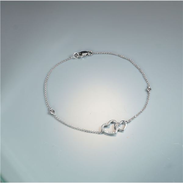 18k White Gold 0.09ctw Diamond Interlocking Hearts Bracelet