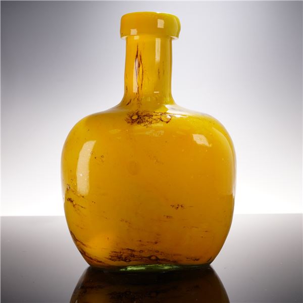 Mid-Century Art Glass Amber Yellow Bottle Vase