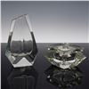 Image 2 : 2pc Glass Art Deco Prism Faceted Vase with Lidded Bowl Set