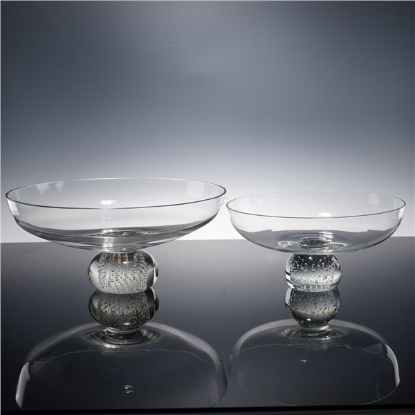 2pc Art Glass Centerpiece Bowls with Controlled Bubble Bases