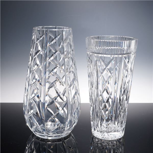 2pc Waterford Crystal Geometric Diamond Cut Vases