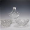 Image 1 : 3pc Starburst and Floral Cut Glass Basket and Bowls