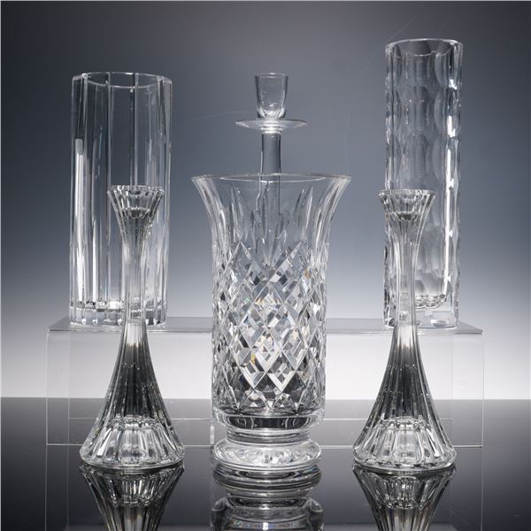 6pc Waterford Crystal Lismore Vase and Cut Glass Vases and Candlesticks